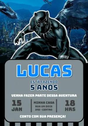 Convite Digital Pantera Negra Herói para Aniversário Editável