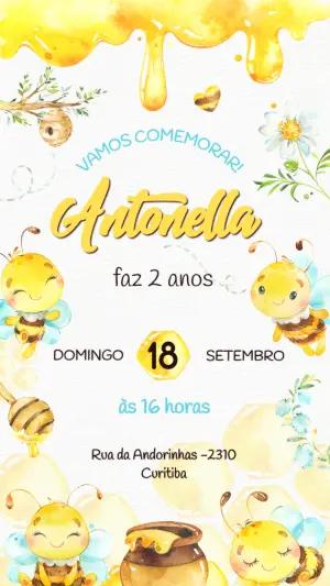 Convite Aniversário Abelhinha Aquarela para Editar Online