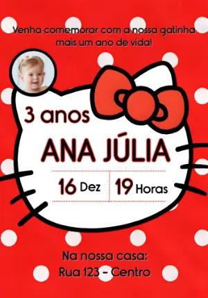 Convite Digital Aniversário Infantil Hello Kitty Editável