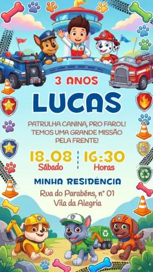 Convite de Aniversário Patrulha Canina Infantil para Editar