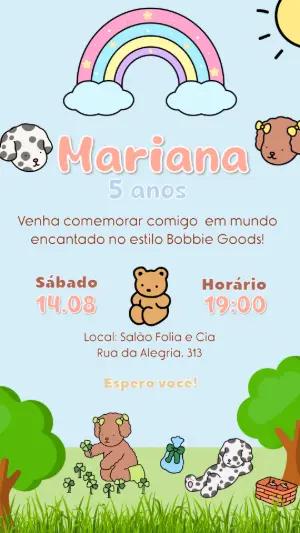 Convite de Aniversário Bobbie Goods com Bichinhos Fofos para Editar