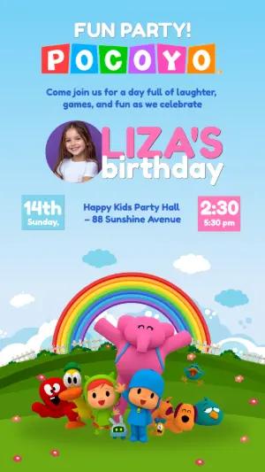 Colorful Pocoyo Birthday Invitation | Editable Template