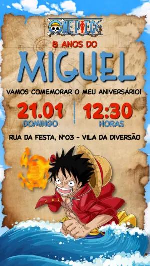 Convite de Aniversário One Piece Editável com Luffy