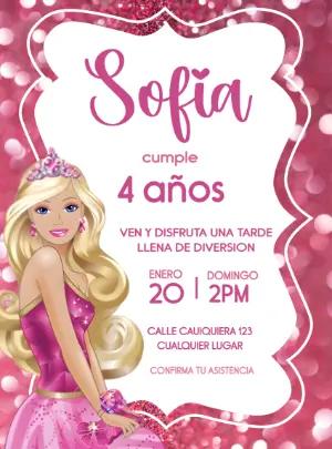 Invitación de Cumpleaños Princesa Rosa Brillante para Editar