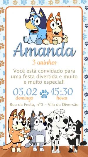 Convite de Aniversário Bluey Editável para Festa Infantil