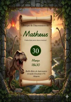 Convite de Aniversário Dinossauro para Editar Online