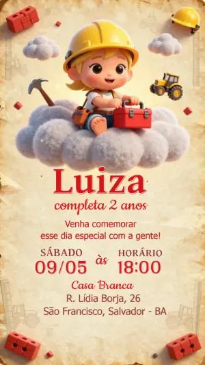 Convite de Aniversário Construtora Menina Editável