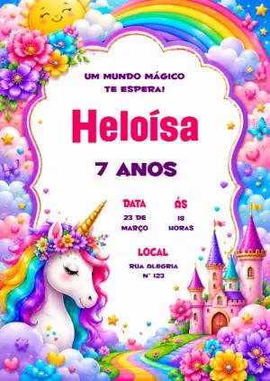 Convite de Aniversário Unicórnio Mágico para Editar Online