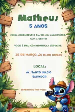 Convite Aniversário Stitch Safari para Editar Online