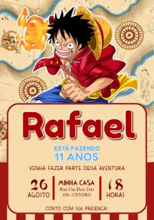 Convite Digital Aniversário One Piece Aventura Editável