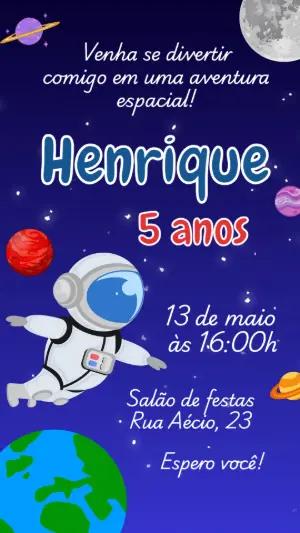 Convite de Aniversário Astronauta no Espaço para Editar Online