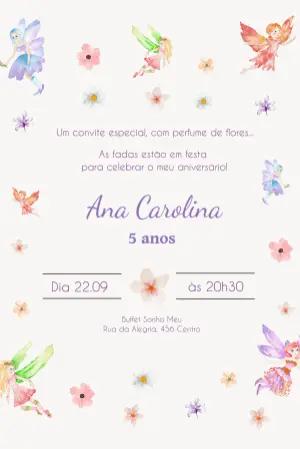 Convite de Aniversário Fadas Aquarela para Editar Online