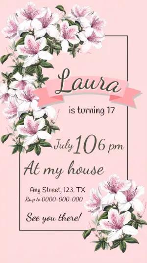 Elegant Pink Floral Birthday Invitation Editable Template