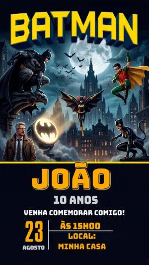 Convite Digital Batman para Aniversário Editável