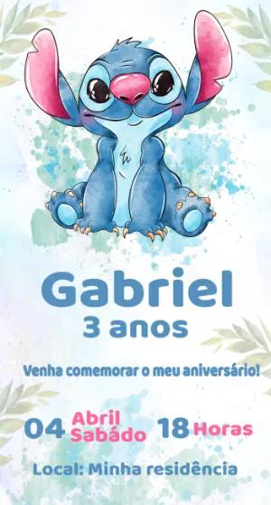Convite de Aniversário Stitch Aquarela | Modelo Editável