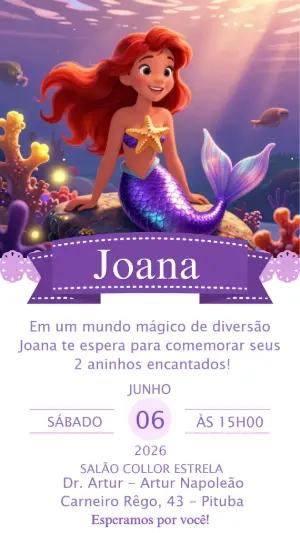 Convite de Aniversário Sereia Fundo do Mar Editável