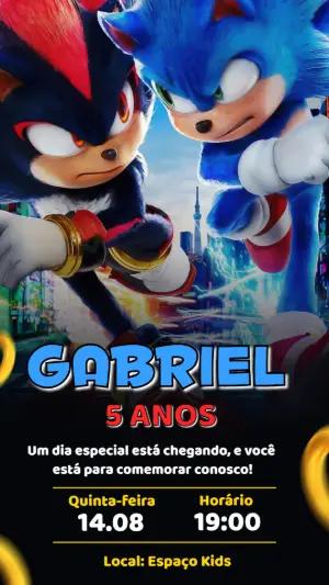 Convite Digital Aniversário Sonic e Shadow Modelo Editável