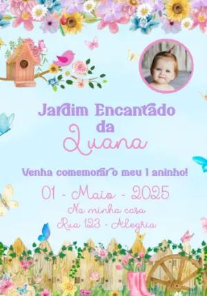 Convite Aniversário Jardim Encantado com Foto para Editar Online