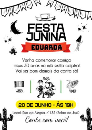 Convite de Aniversário Festa Junina Rústico para Editar