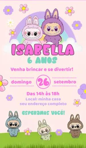 Convite de Aniversário Labubu Editável Online para Imprimir