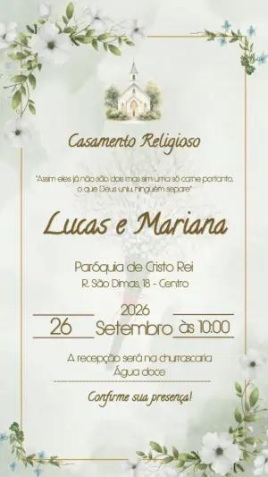 Convite de Casamento Religioso Eucalipto Minimalista Editável