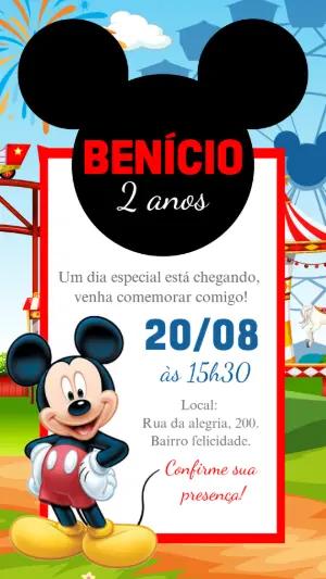 Convite de Aniversário Mickey Parque de Diversões Editável