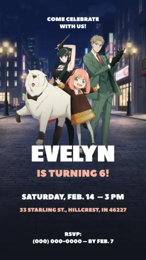 Spy x Family Birthday Invitation Template, Editable Anime Theme