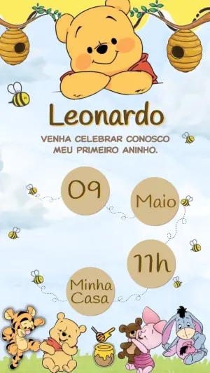 Convite Ursinho Pooh para Primeiro Aninho Editável