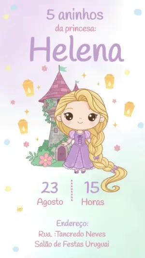 Convite Aniversário Rapunzel em Tons Pastéis para Editar