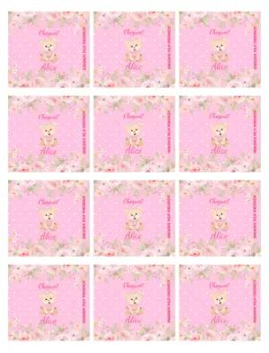  Adesivo para Bala Personalizada Chá de Bebê Ursinha Rosa Editável