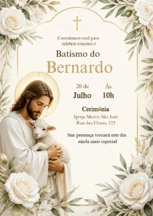 Convite de Batismo Elegante com Jesus e Cordeiro para Editar