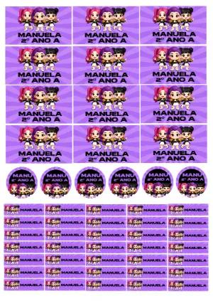 Kit de Etiquetas Escolares K-Pop com Personagens para Editar