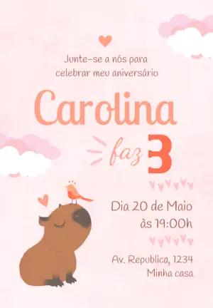 Convite de Aniversário Capivara Fofa para Editar Online