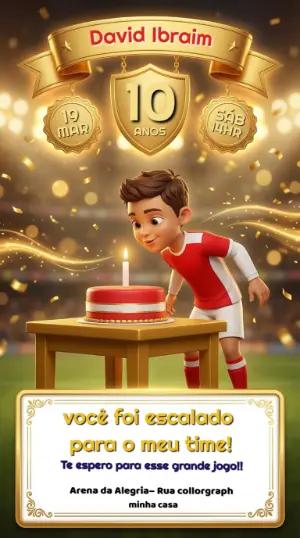 Convite de Aniversário Futebol Dourado 3D para Editar