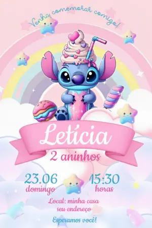 Convite de Aniversário Stitch Menina Fofo Editável