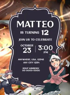 Anime Chef Birthday Party Invitation, Editable Template