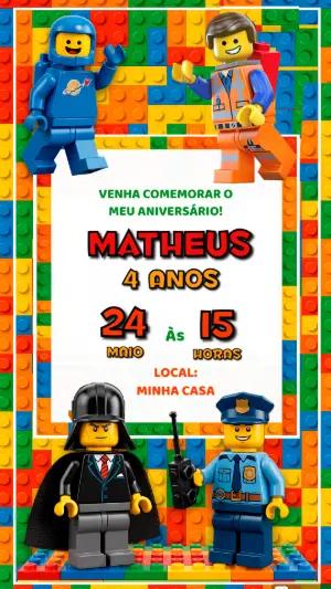Convite de Aniversário LEGO Colorido para Editar
