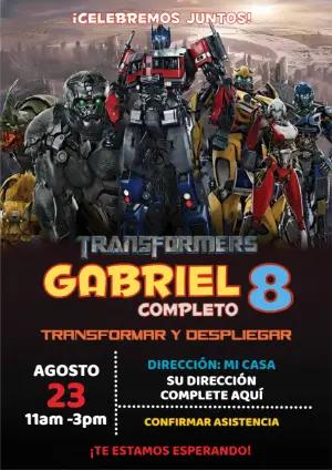 Invitación de Cumpleaños Transformers Editable Modelo Digital