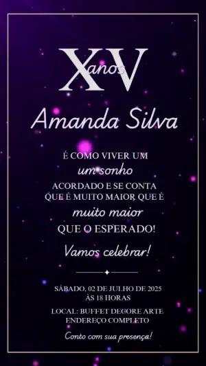 Convite Animado 15 Anos Galáxia Roxo para Editar Online