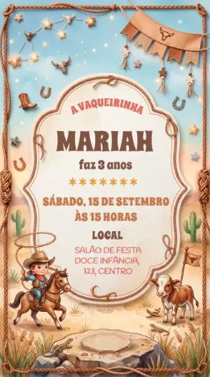 Convite Editável de Aniversário Vaqueira Menina