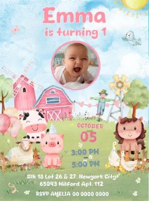 Cute Farm Animals Birthday Invitation | Editable Digital Template