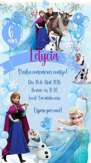 Convite Editável Aniversário Frozen com Elsa e Anna