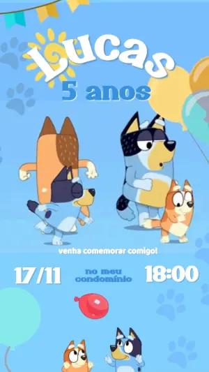 Convite Animado Aniversário Bluey para Editar Online