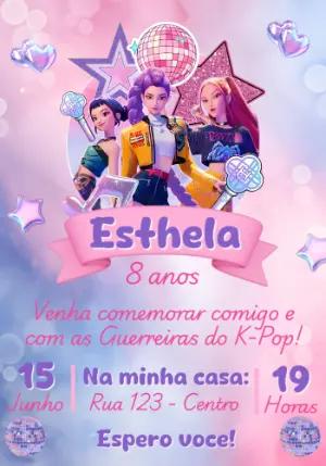 Convite de Aniversário Guerreiras do K-Pop Rosa e Moderno para Editar