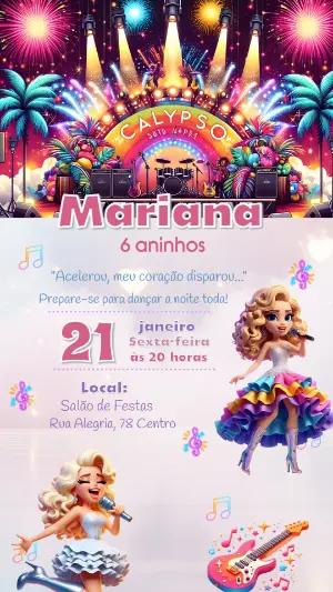 Convite de Aniversário tema Show Musical Calypso Editável