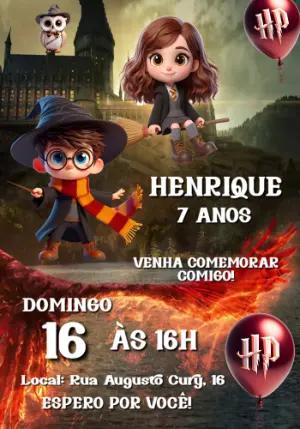 Convite Digital Infantil Tema Harry Potter Editável