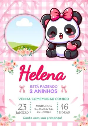 Convite de Aniversário Panda Fofa Rosa para Editar Online