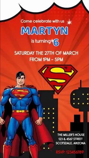 Editable Superman Video Invitation for a Superhero Party