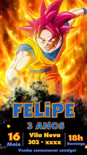 Convite de Aniversário Dragon Ball com Goku para Editar
