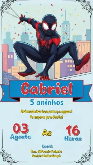 Convite Digital Festa Homem-Aranha Miles Morales para Editar